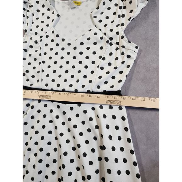 ModCloth Yellow Star Dress Size Large White Black Polka Dot Keyhole Cap Sleeve - Picture 4 of 10
